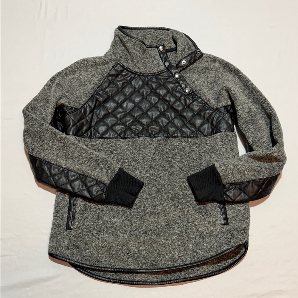 Women’s Abercrombie & Fitch Quilted Faux Leather-Trim Grey Pullover Size S
